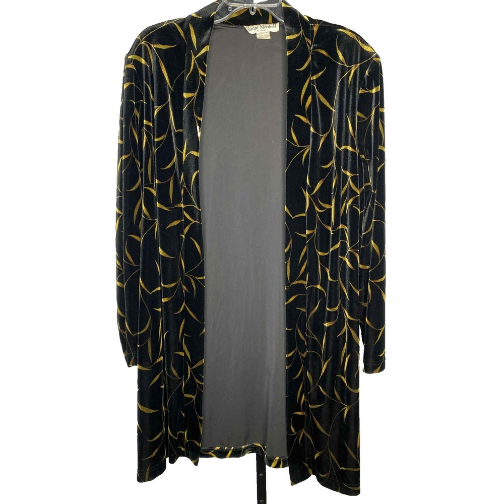 Vintage Ronni Nicole by Ouida Womens Cardigan‎ Black Gold Sparkle Velvet Sz 18W